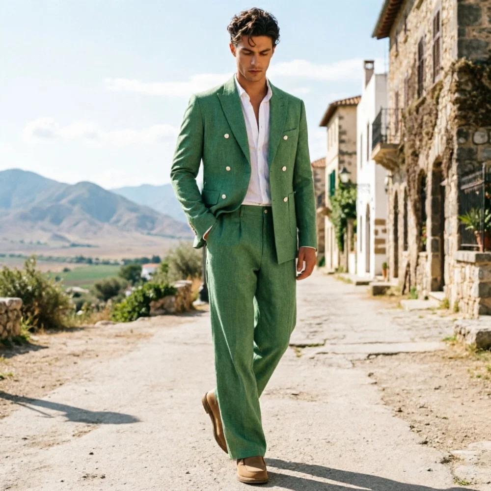 Costume homme en lin vert sauge