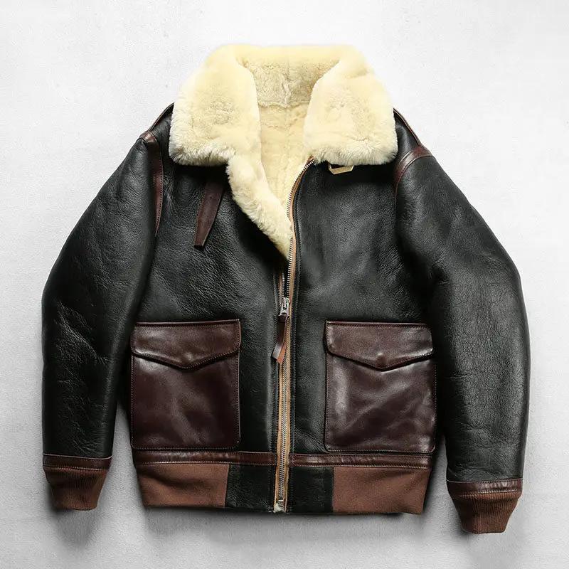 Veste d'hiver noire en peau de mouton pour homme