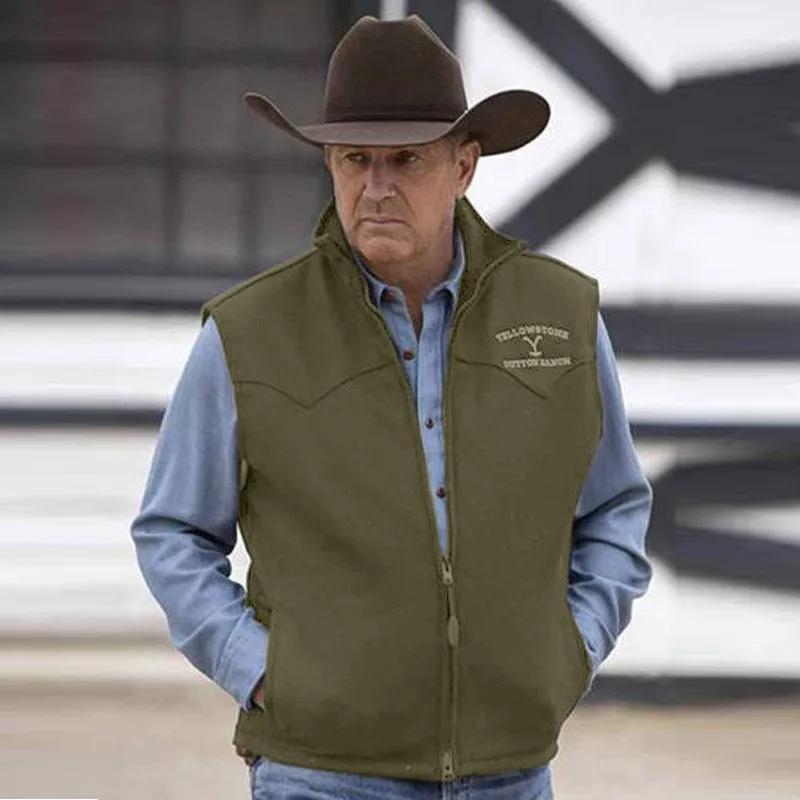 Gilet brodé pour homme avec fermeture éclair et revers