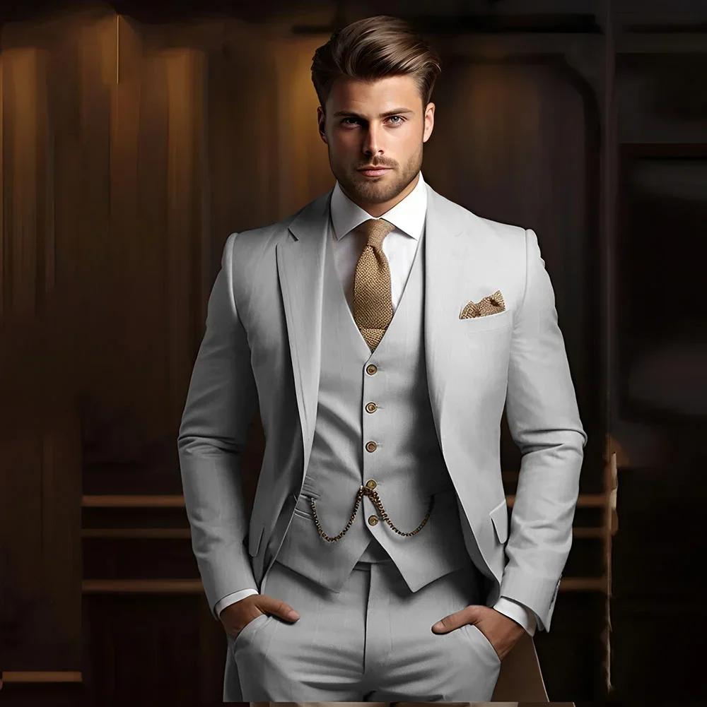 Costumes formels pour hommes pour marié 3 pièces kaki mariage