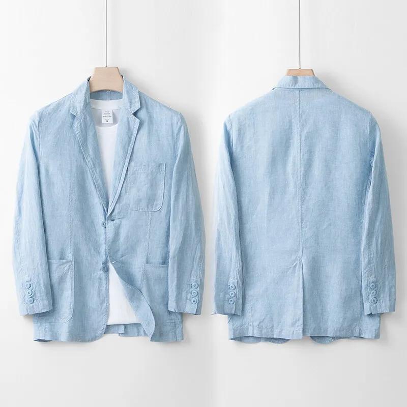 2025 été nouveaux hommes lin costume décontracté haut couleur unie léger respirant luxe coton chanvre