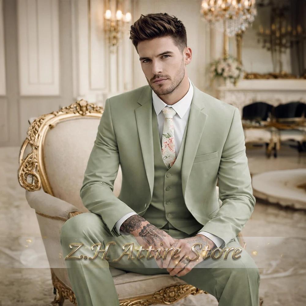 Costume 3 pièces vert sauge pour homme – Veste