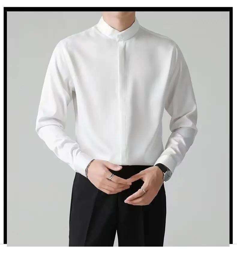 Chemise à manches longues pour homme à col mandarin