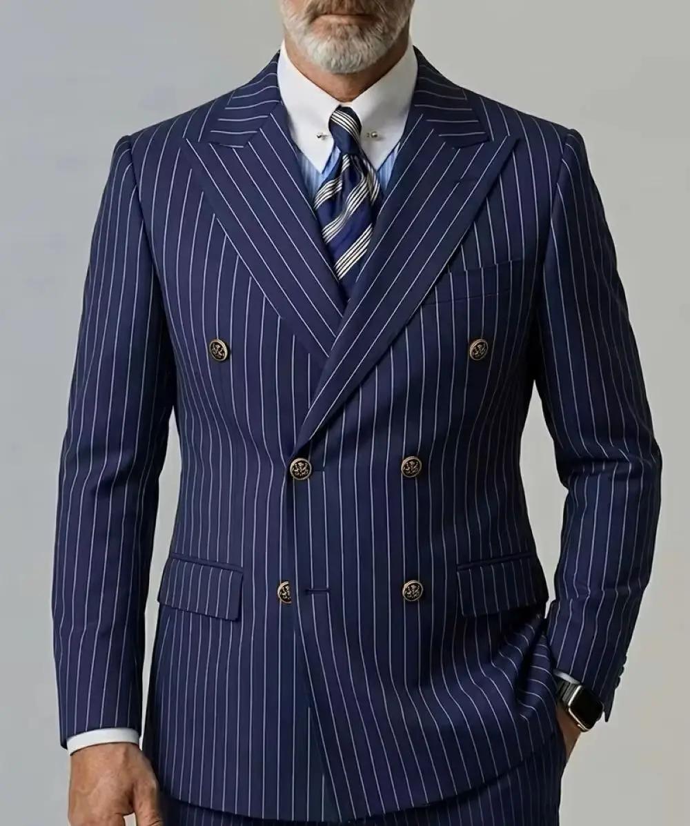 Blazer croisé rayé bleu marine pour homme
