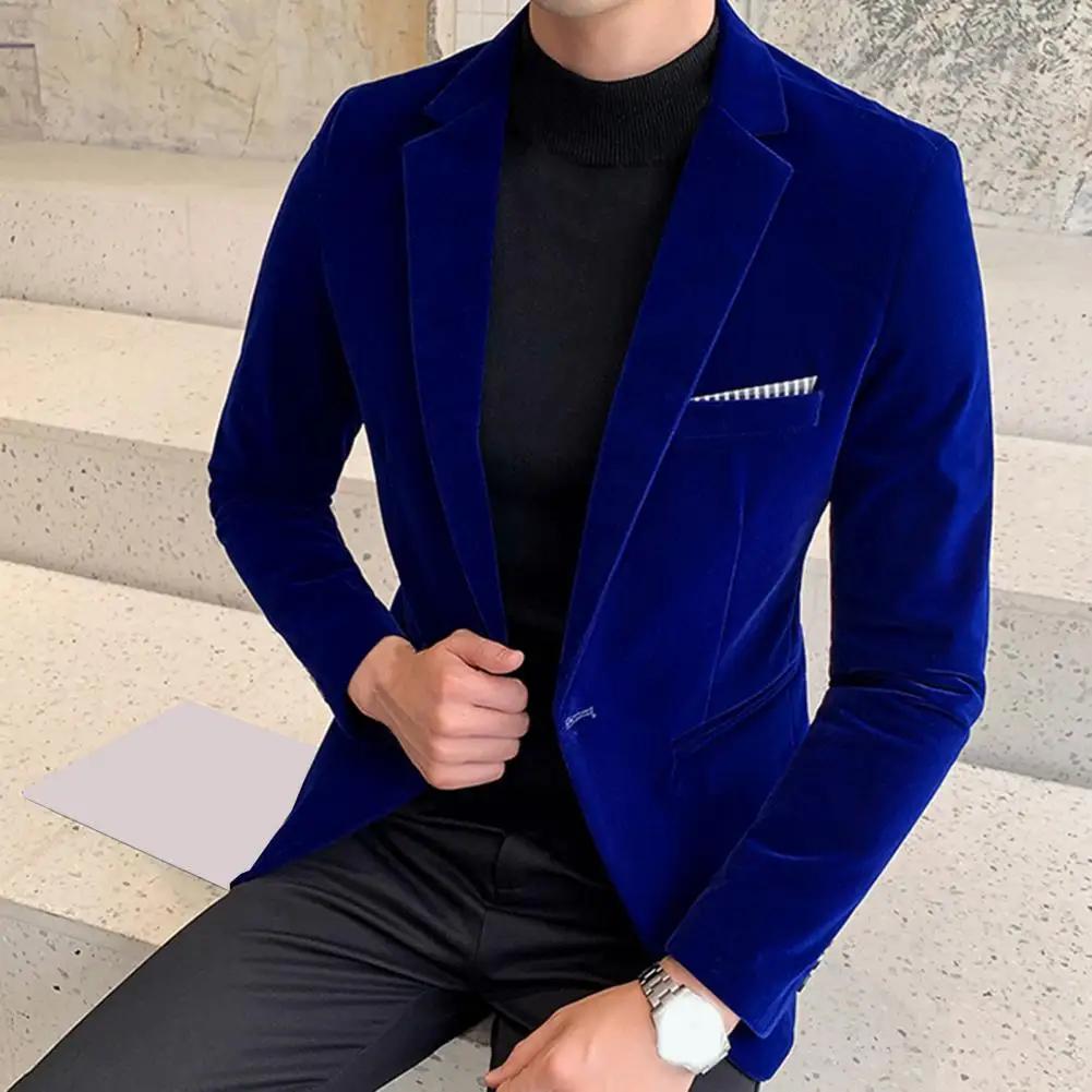Velours hommes tempérament col rabattu bouton unique coupe ajustée
