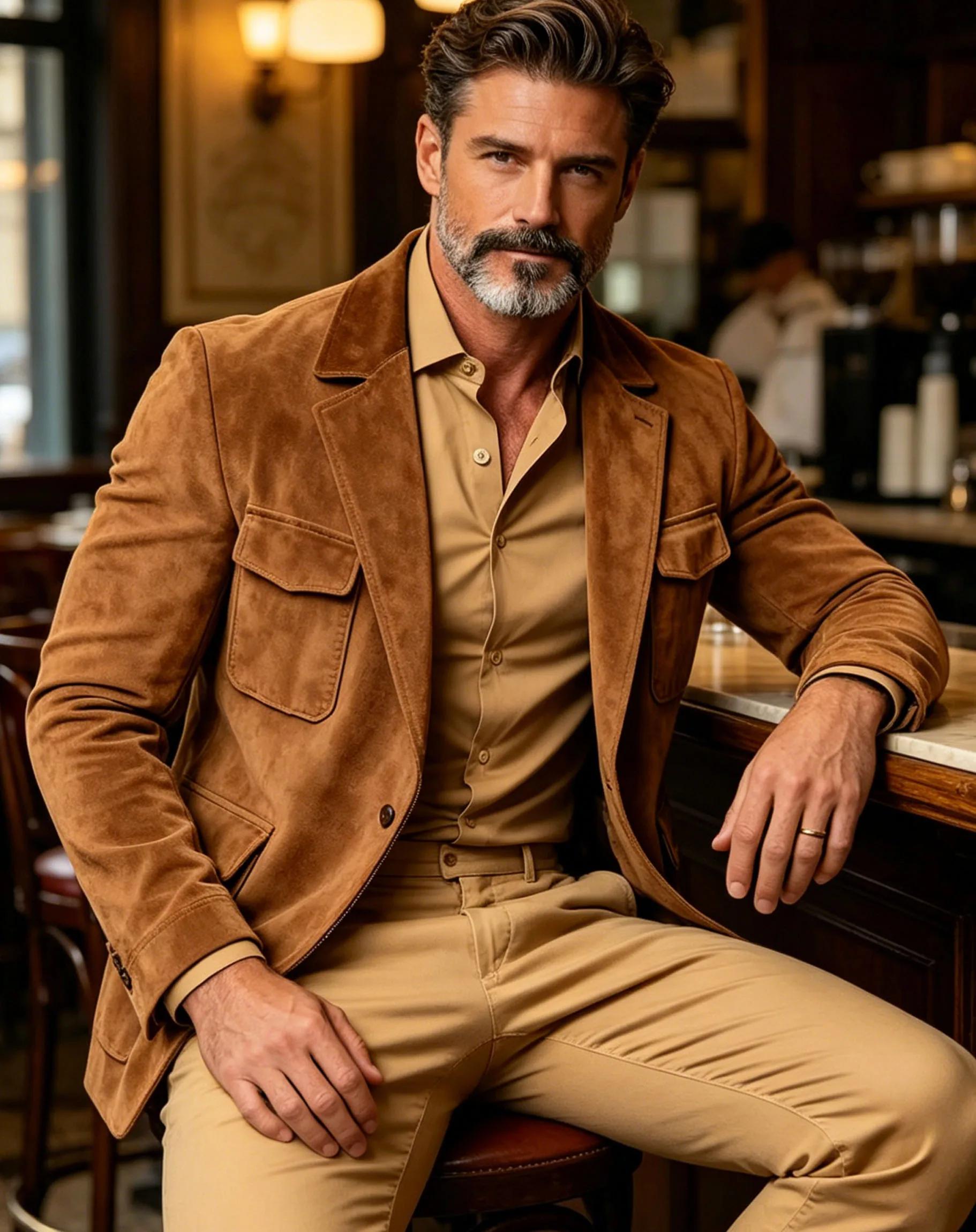 Blazer safari en daim marron pour homme