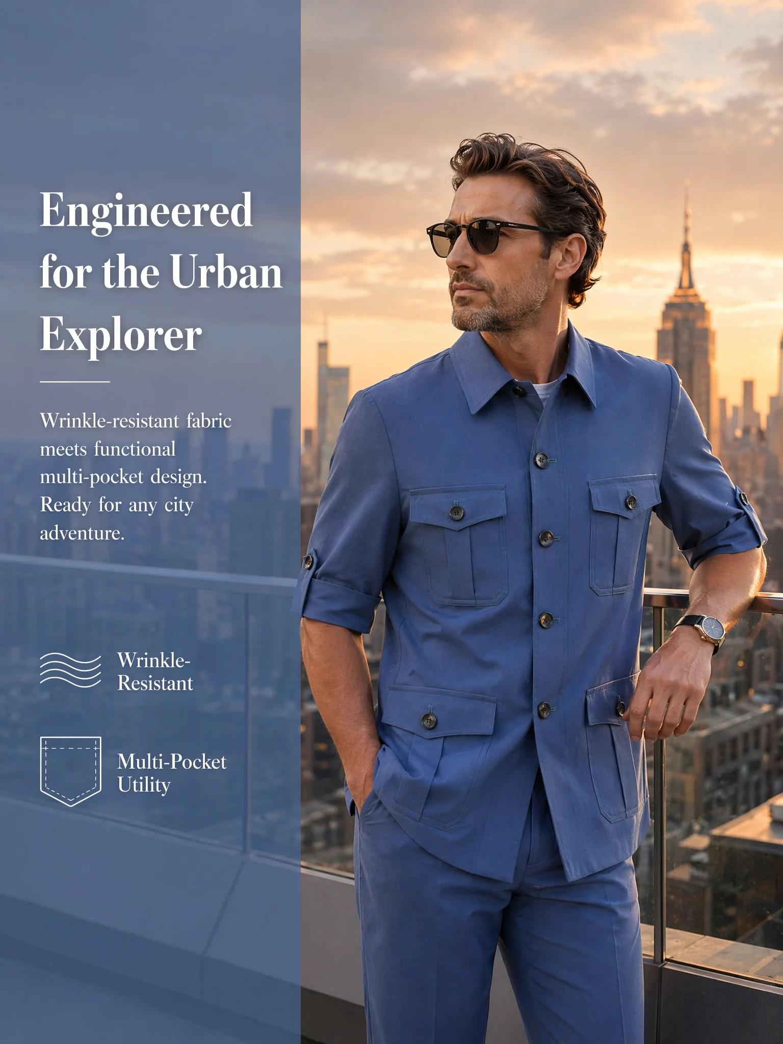 Costume homme bleu ciel Safari à manches courtes