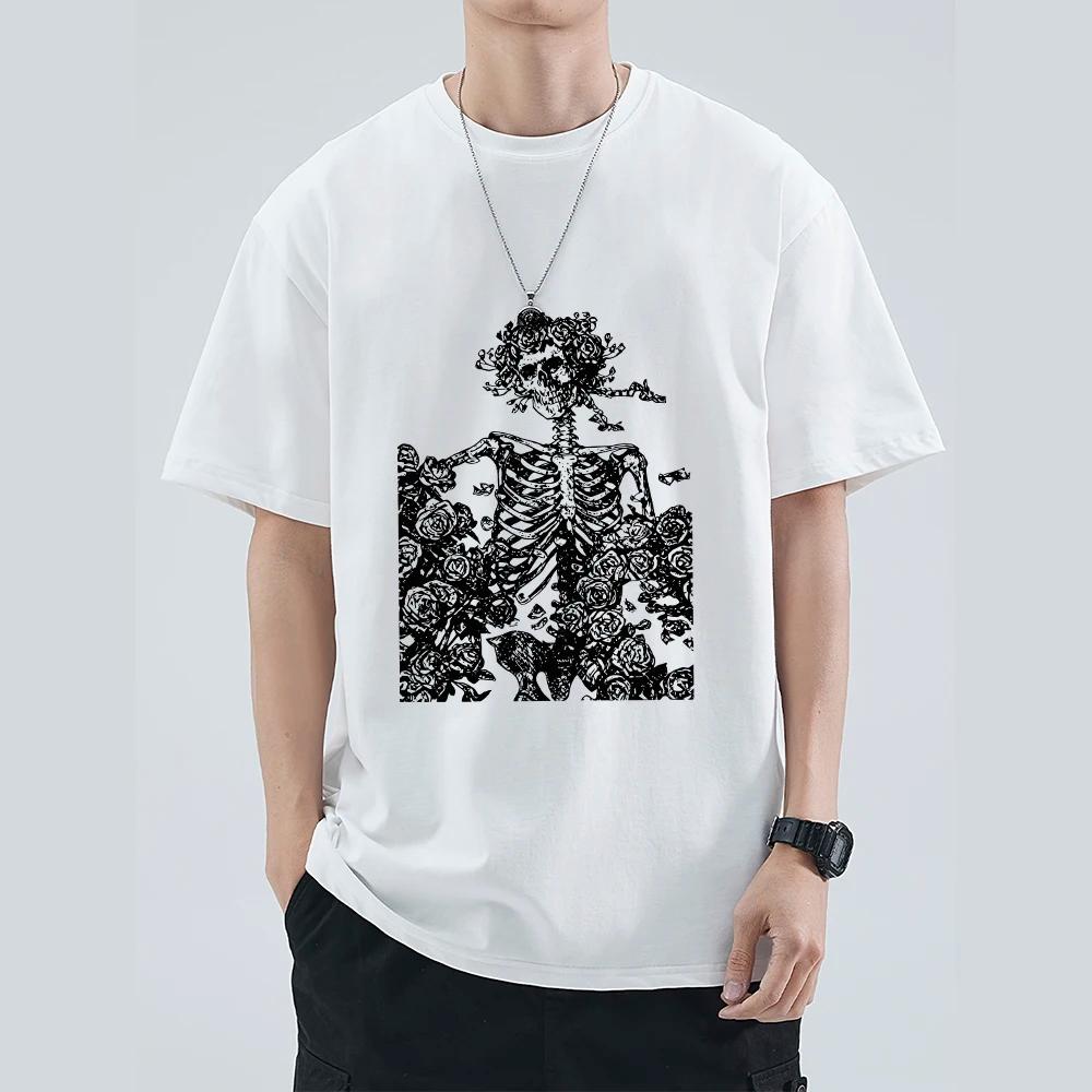 T-shirts pour hommes 2023 été Streetwear haute rue gothique crâne t-shirt ample surdimensionné à manches courtes