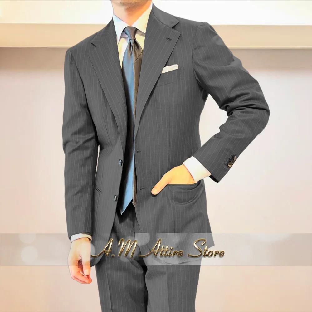 Costume homme haut de gamme gris rayé