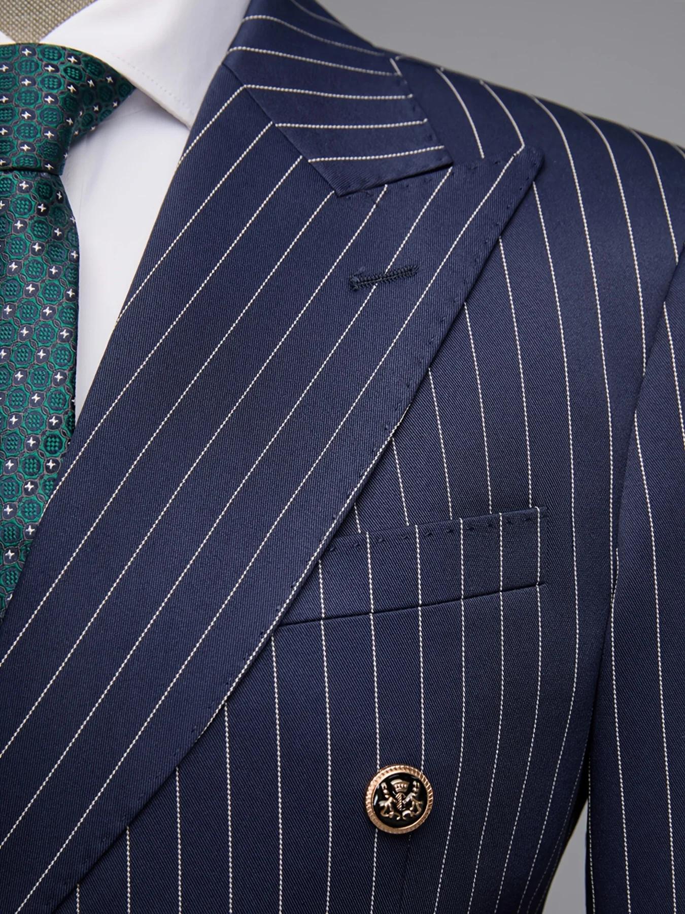 Blazer croisé rayé bleu marine pour homme
