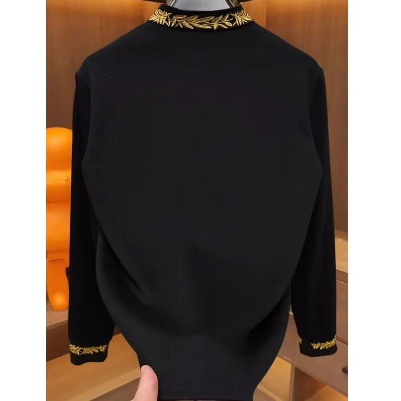 Chemise noire à manches longues et col Mandarin pour hommes