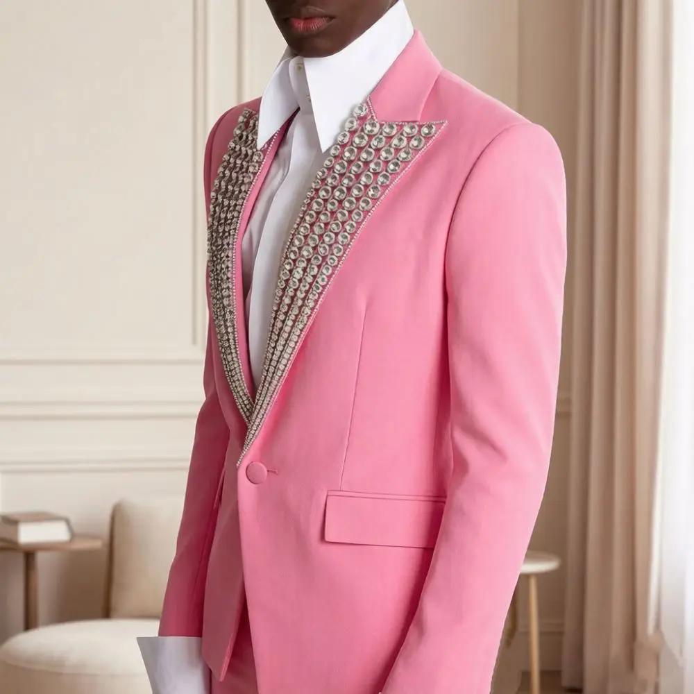 Costumes de Luxe Perlés pour Hommes Coupe Slim 2 Pièces Sur Mesure pour Marié