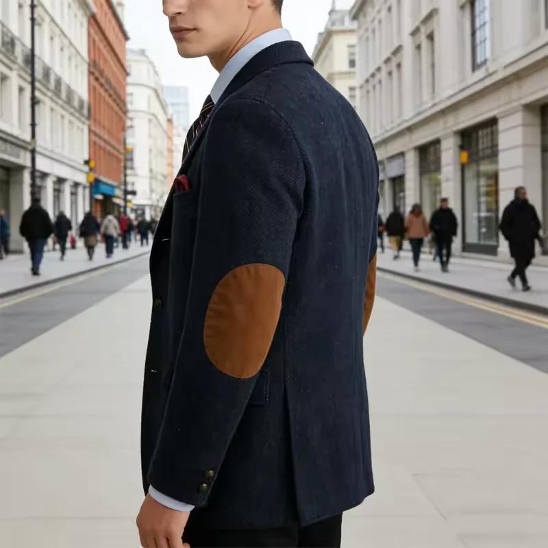 Blazer vintage en tweed à chevrons pour homme avec patchs aux coudes