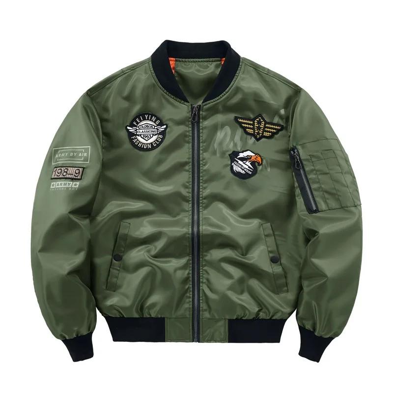 Blouson Aviateur Homme Printemps Automne Style Décontracté Air Force MA-1 Veste Baseball Fermeture Éclair Manches Longues Polyester
