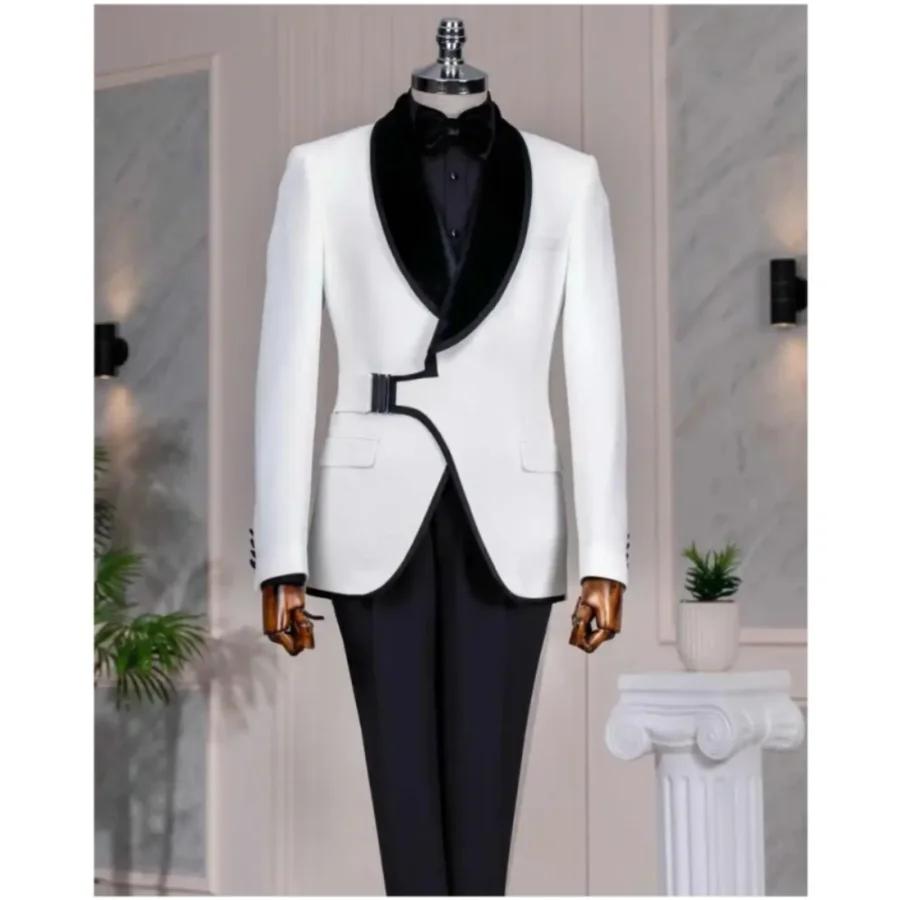 Costumes pour hommes élégants 2 pièces avec revers châle à boucle