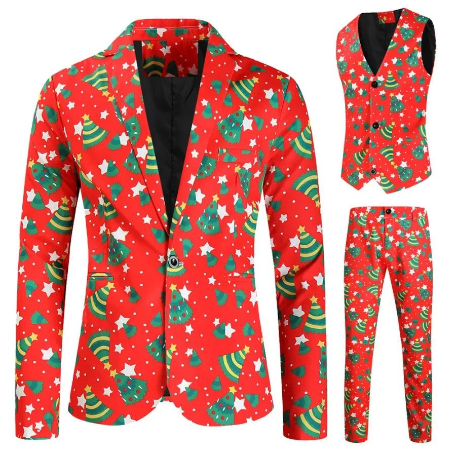 Nouveaux hommes 3 pièces ensembles de noël blazers + gilet + pantalon 2026