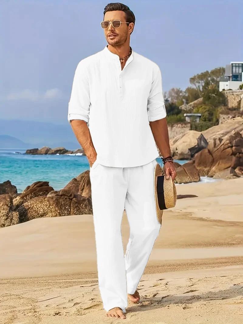 Ensemble de costume en lin blanc pour homme