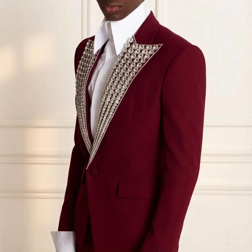 Costumes de Luxe Perlés pour Hommes Coupe Slim 2 Pièces Sur Mesure pour Marié