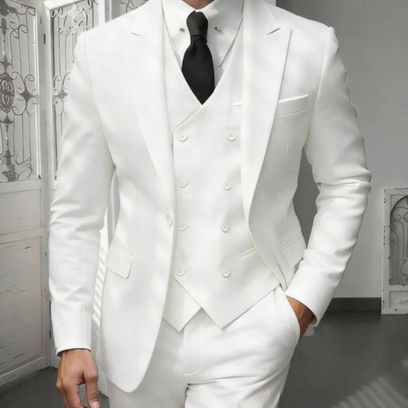 Ensemble de costume classique 3 pièces pour homme - Blazer ajusté à revers crantés avec gilet et pantalon