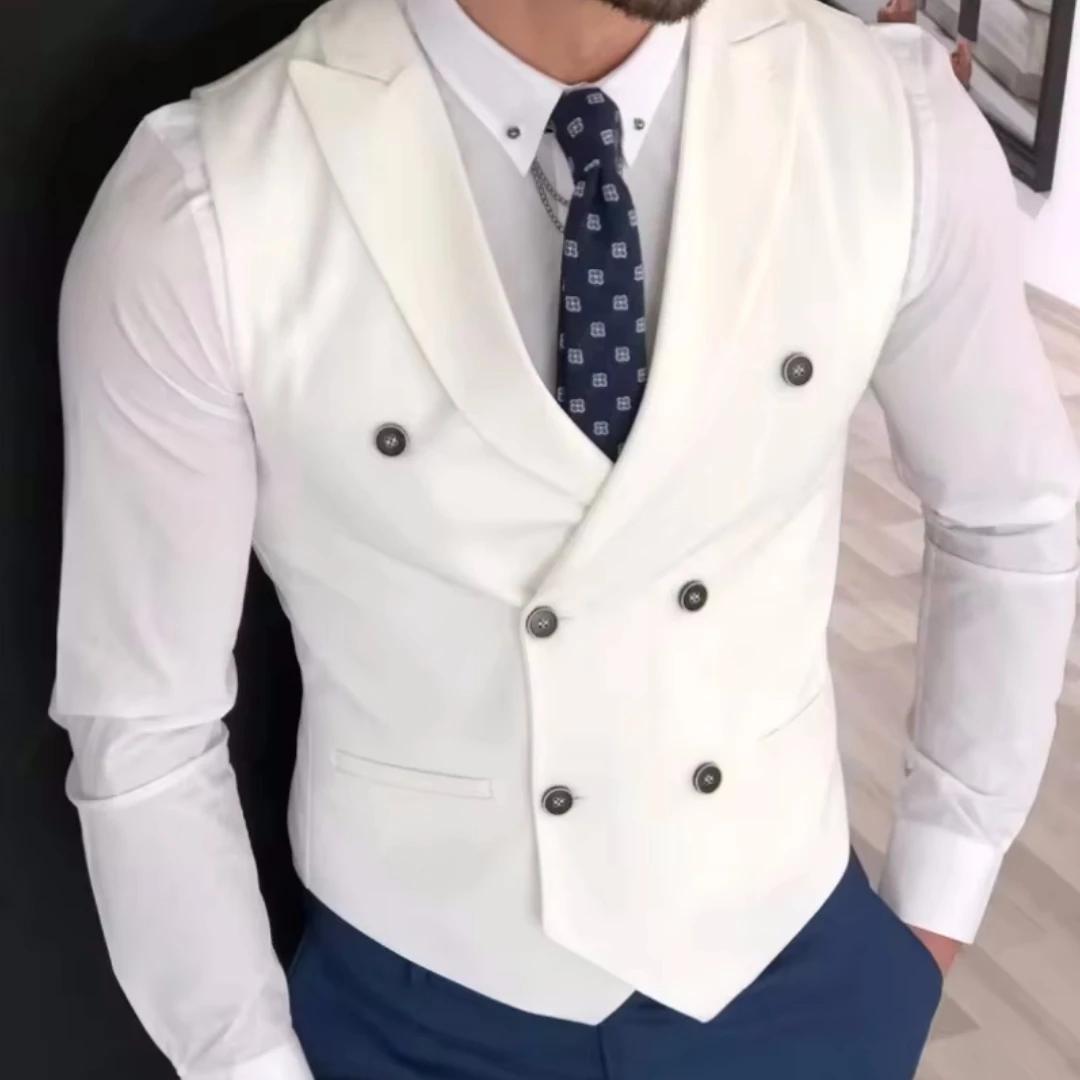 Hommes gilet ivoire Double bouton solide avec revers