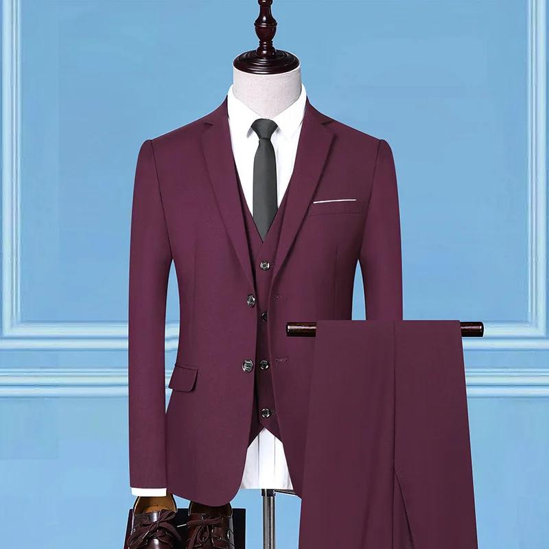 Costume pour homme chic élégant simple boutonnage blazer pic revers ensemble formel 3 pièces veste gilet pantalon mariage occasions spéciales