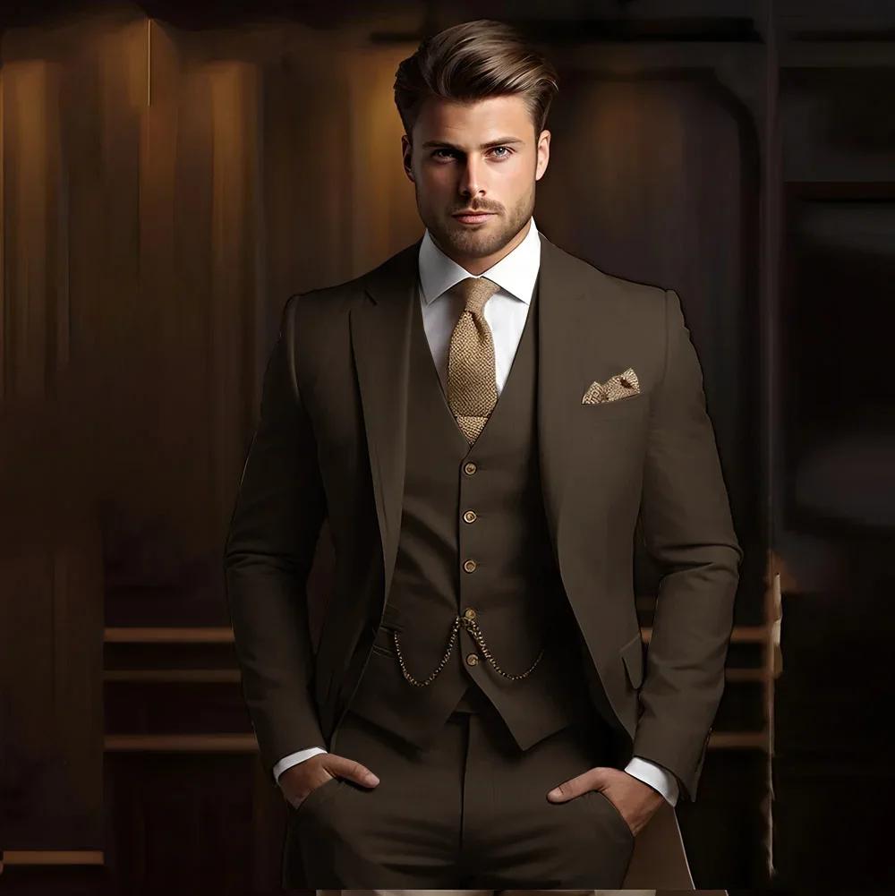 Costumes formels pour hommes pour marié 3 pièces kaki mariage