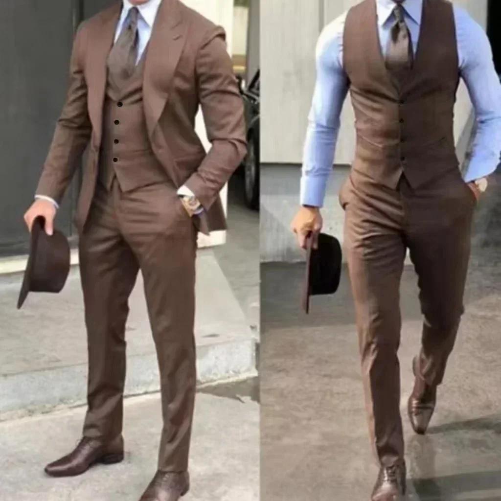Costumes pour hommes 3 pièces coupe ajustée mariage pointe revers smoking garçons d'honneur Blazer pantalon gilet