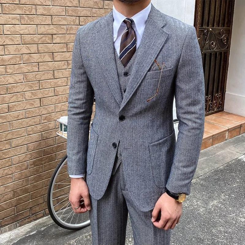 Nouveau costume rétro à chevrons pour hommes