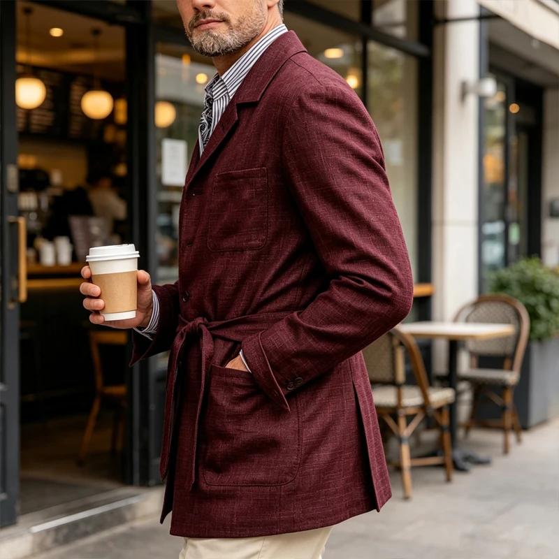 Blazer en lin pour homme avec ceinture