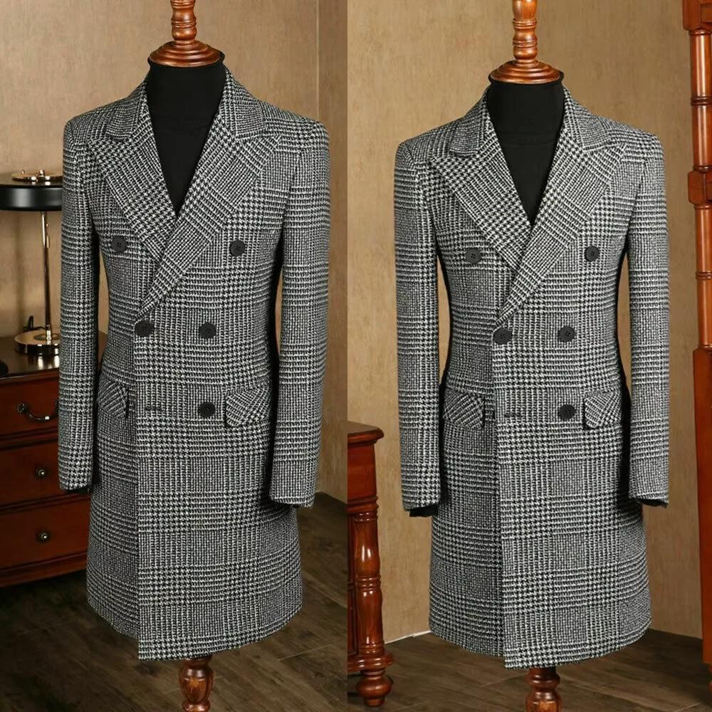 Manteau Long pied-de-poule pour hommes