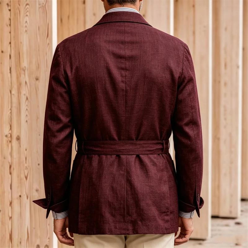 Blazer en lin pour homme avec ceinture