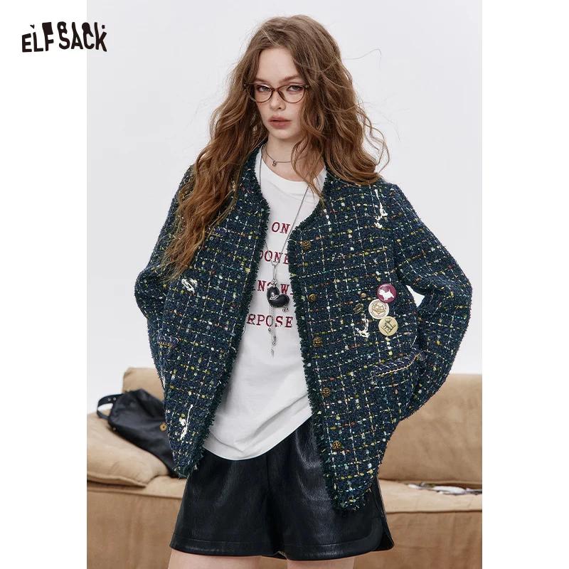 Veste de style preppy ELFSACK avec un élégant tweed français