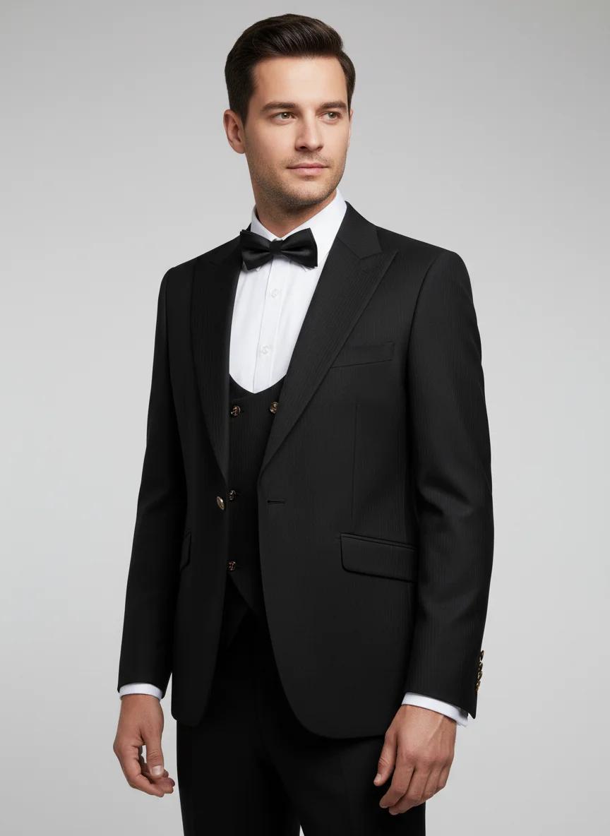 Ensemble 3 pièces noir pour homme : Costume de marié élégant