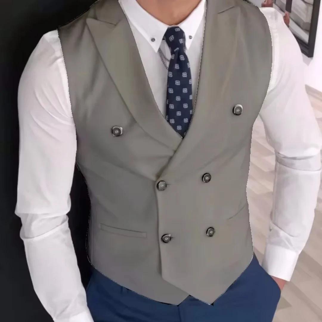 Hommes gilet ivoire Double bouton solide avec revers