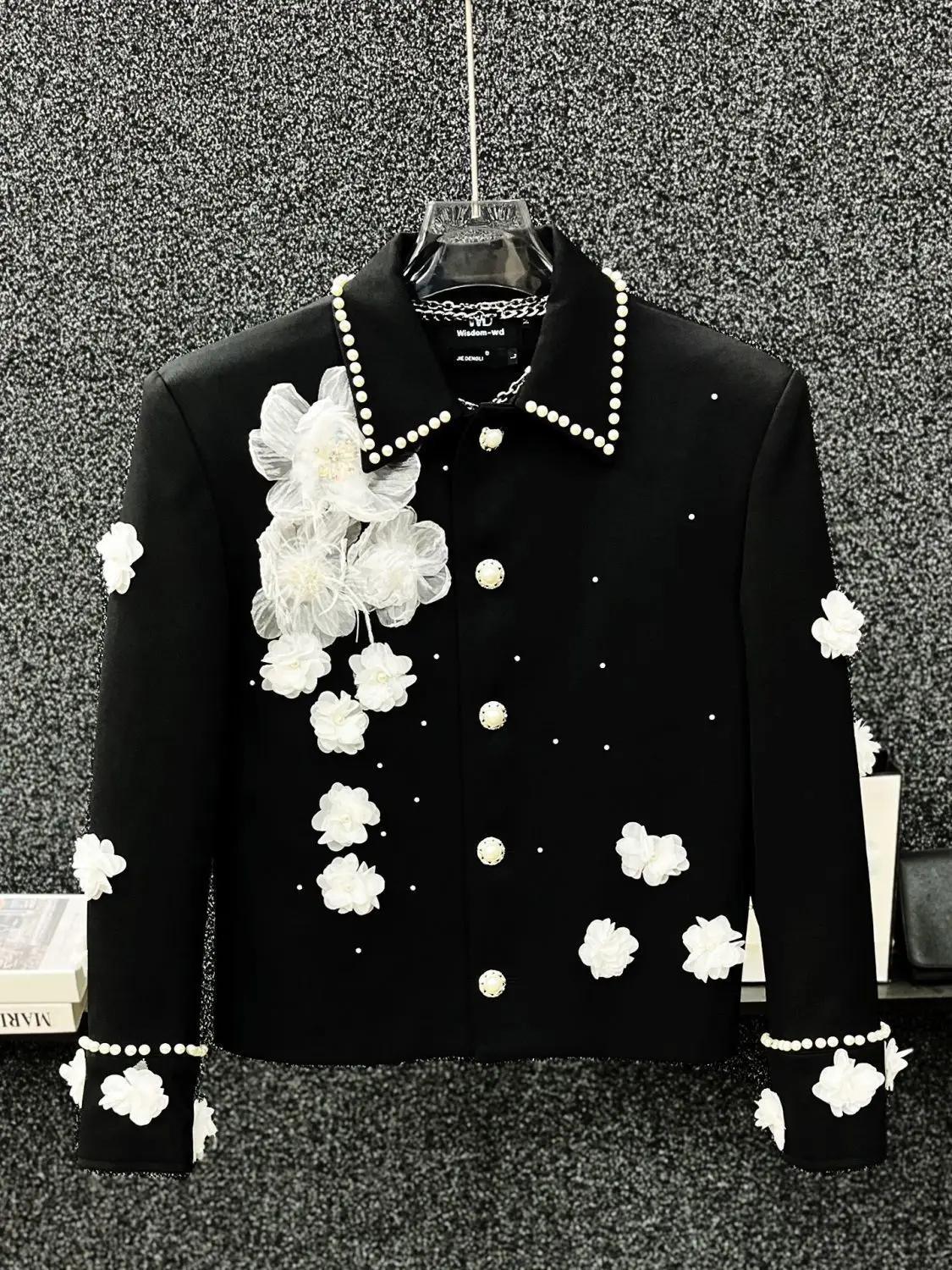 Veste à revers avec des Appliques de fleurs pour homme