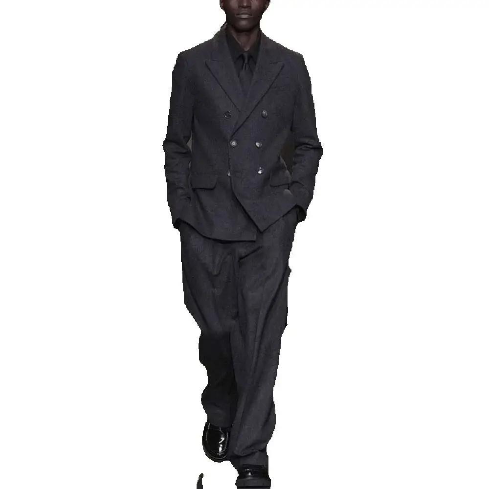 Costume noir à Double boutonnage pour hommes