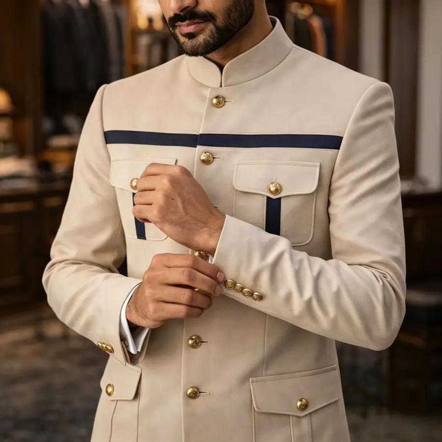 Costumes Safari pour Hommes 2 Pièces – Tenues de Cérémonie et de Mariage pour Invités – Blazer et Pantalon Slim Fit