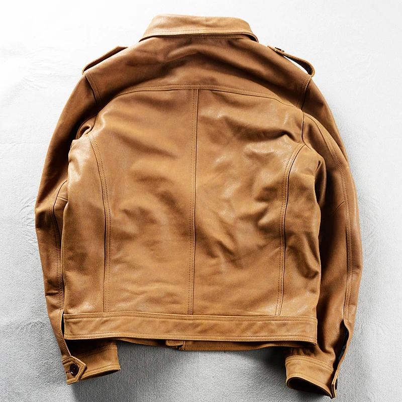 Veste en cuir kaki pour homme