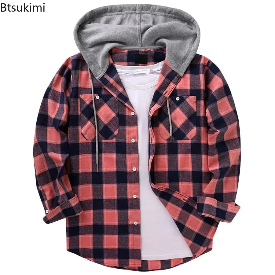 Nouveaux hommes classique chemise à carreaux manteau printemps automne flanelle à manches longues sweats à capuche