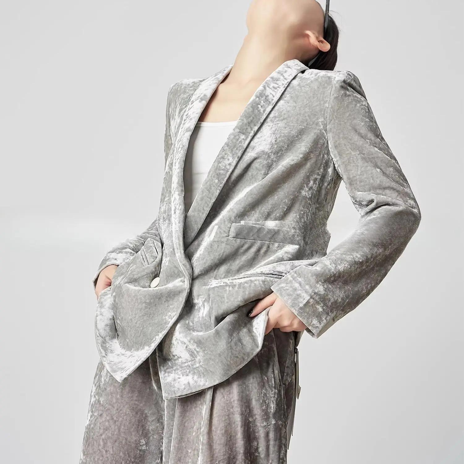 2025 printemps/été rétro velours costume veste conception décontracté deux pièces ensemble