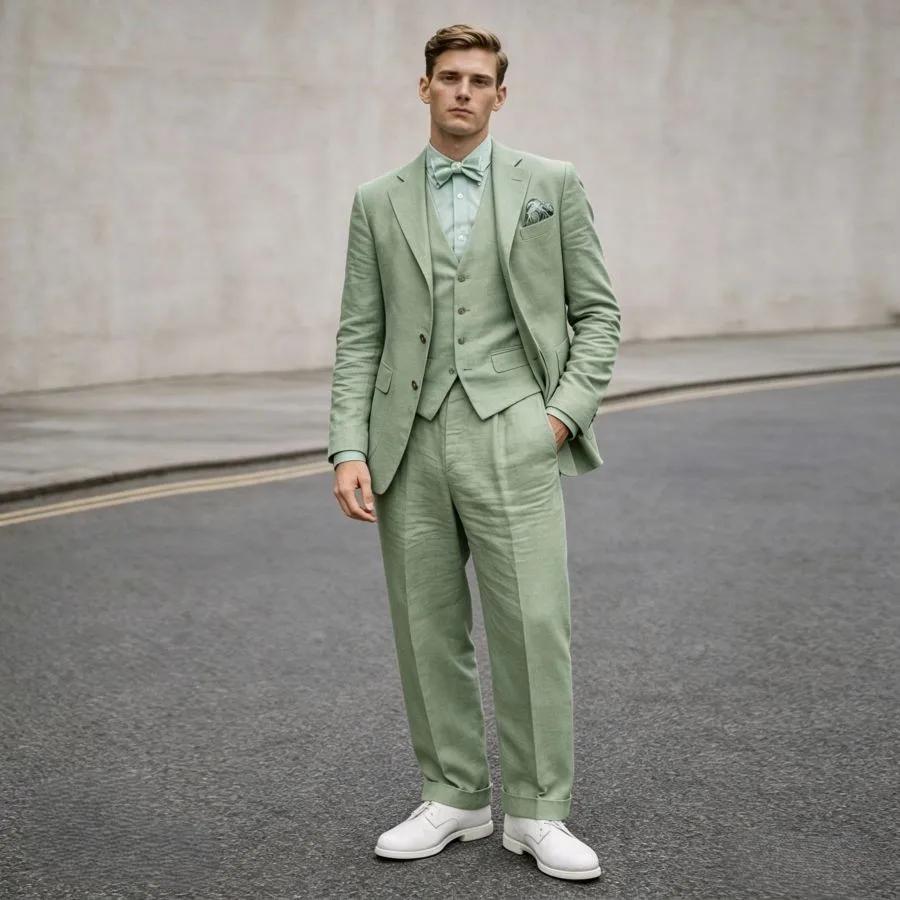 Costume homme en lin bleu ciel 3 pièces