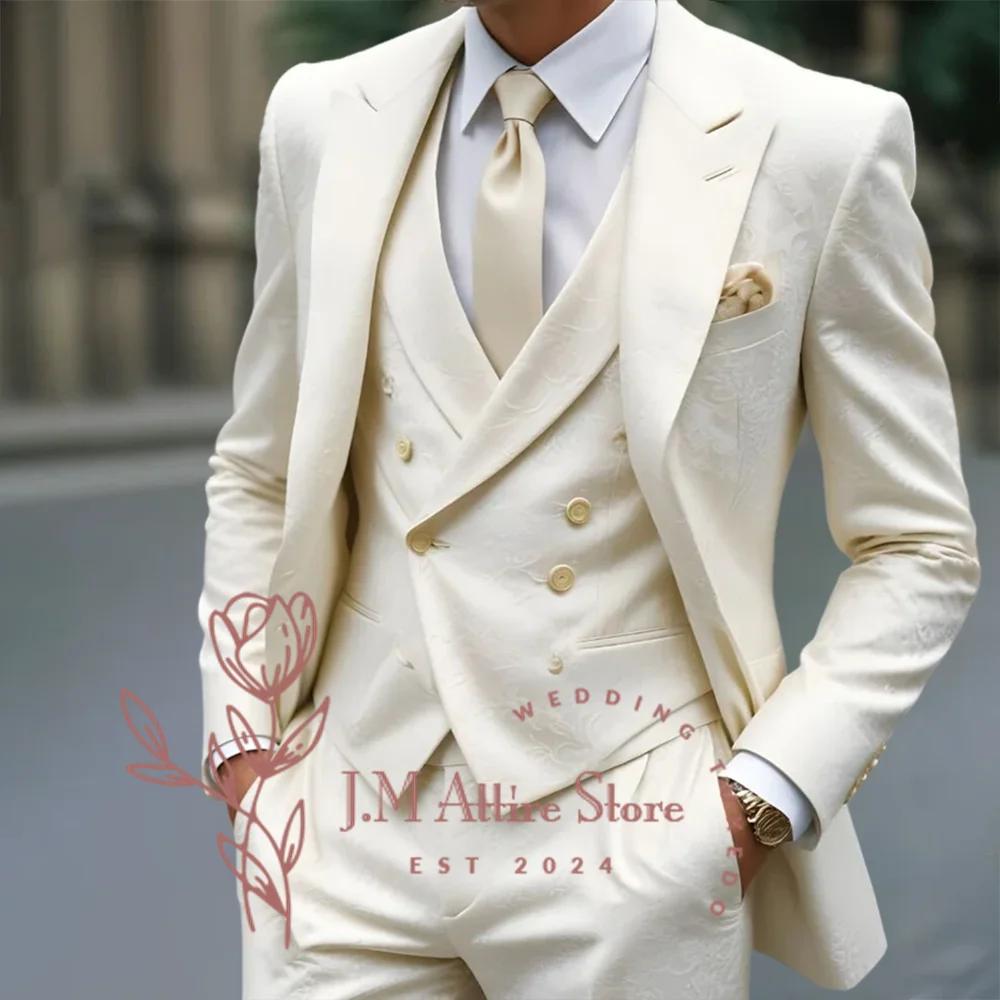Costume 3 pièces en Jacquard blanc pour hommes