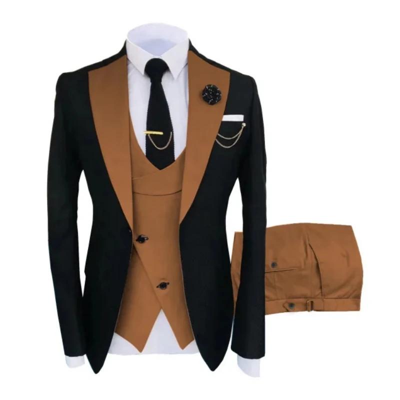 Costumes pour hommes 3 pièces sur mesure meilleur homme marié mariage smoking coupe ajustée Jacquard bicolore Blazer
