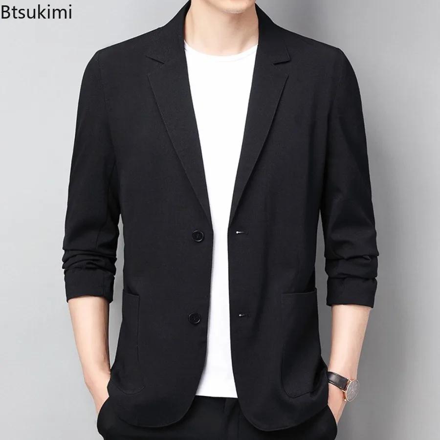 Nouveaux hommes manteaux minces Style coréen mince costume vestes printemps automne lin couleur unie blazers