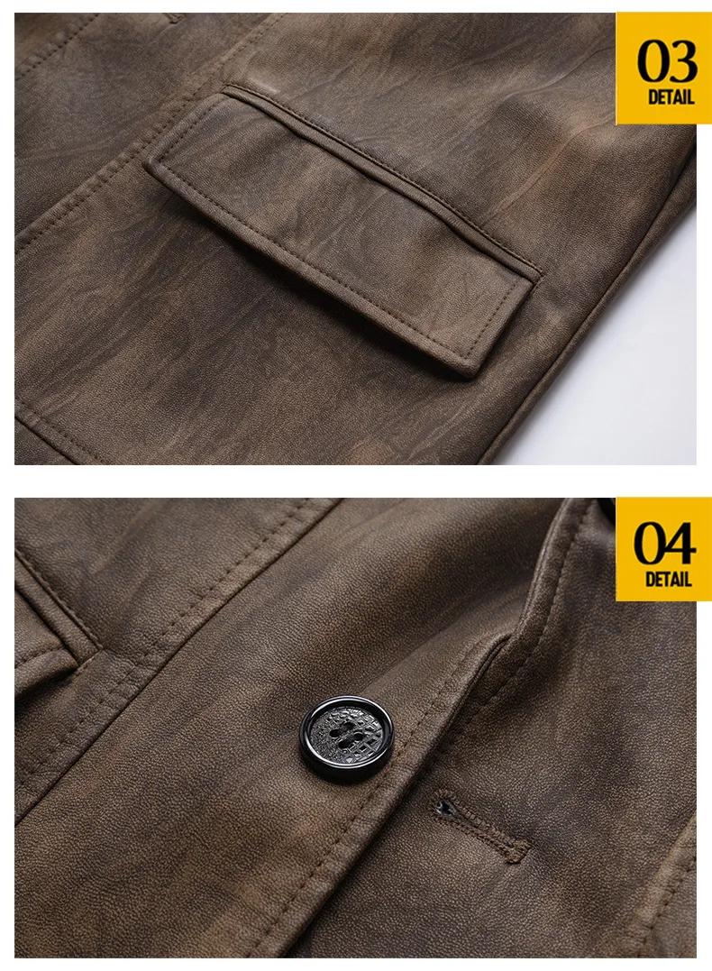 Vestes en PU marron pour hommes avec revers pour l'automne et l'hiver