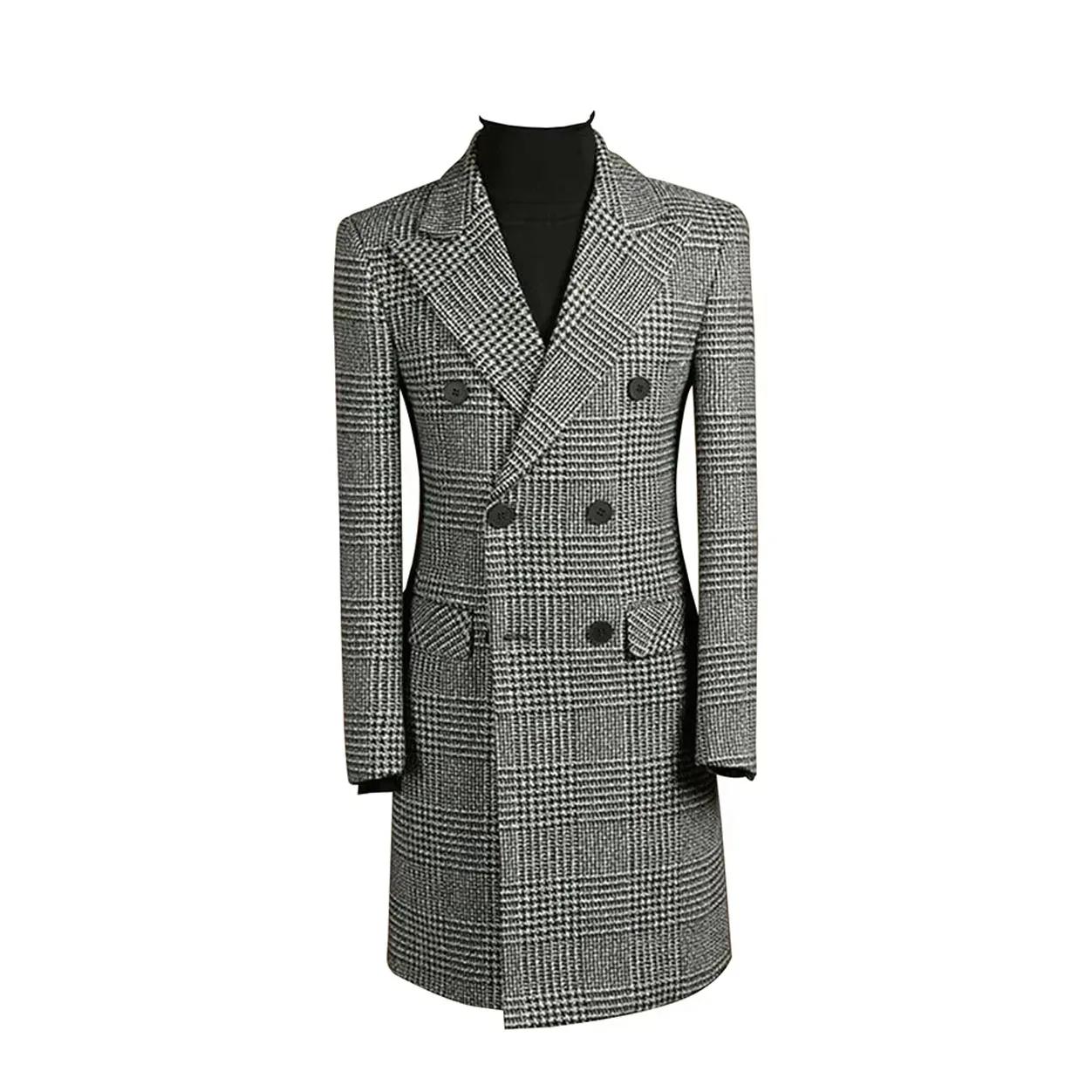 Manteau Long pied-de-poule pour hommes