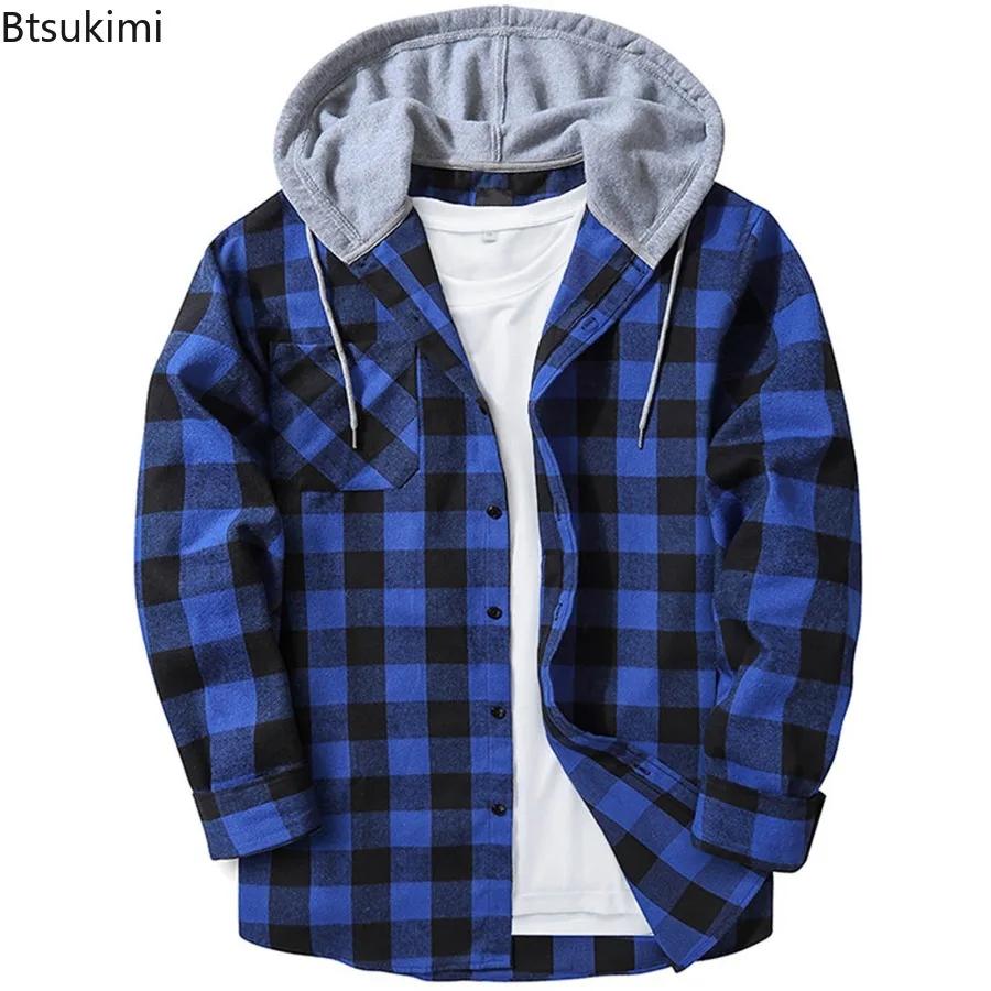 Nouveaux hommes classique chemise à carreaux manteau printemps automne flanelle à manches longues sweats à capuche