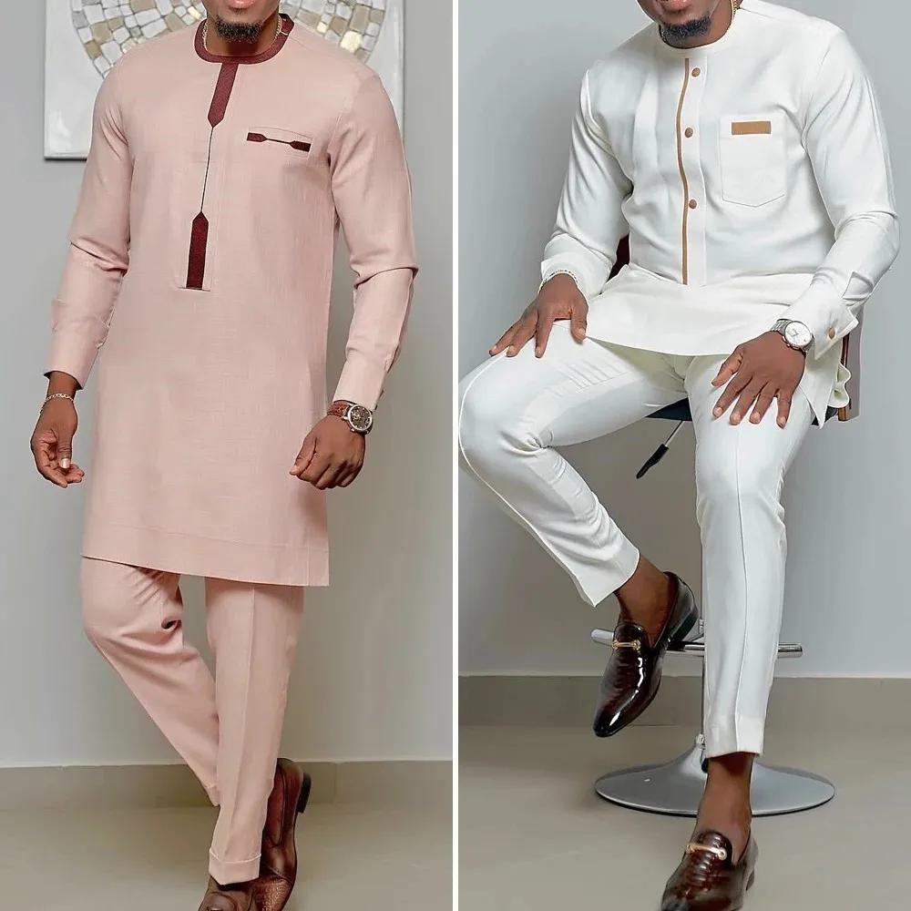 Costumes Kaunda de mariage blancs pour hommes