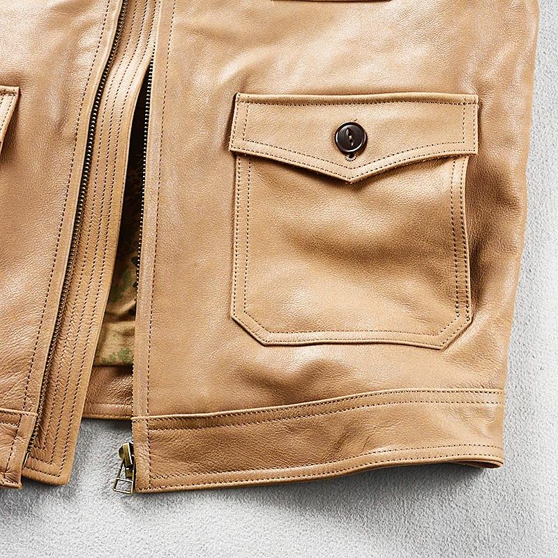 Veste en cuir kaki pour homme