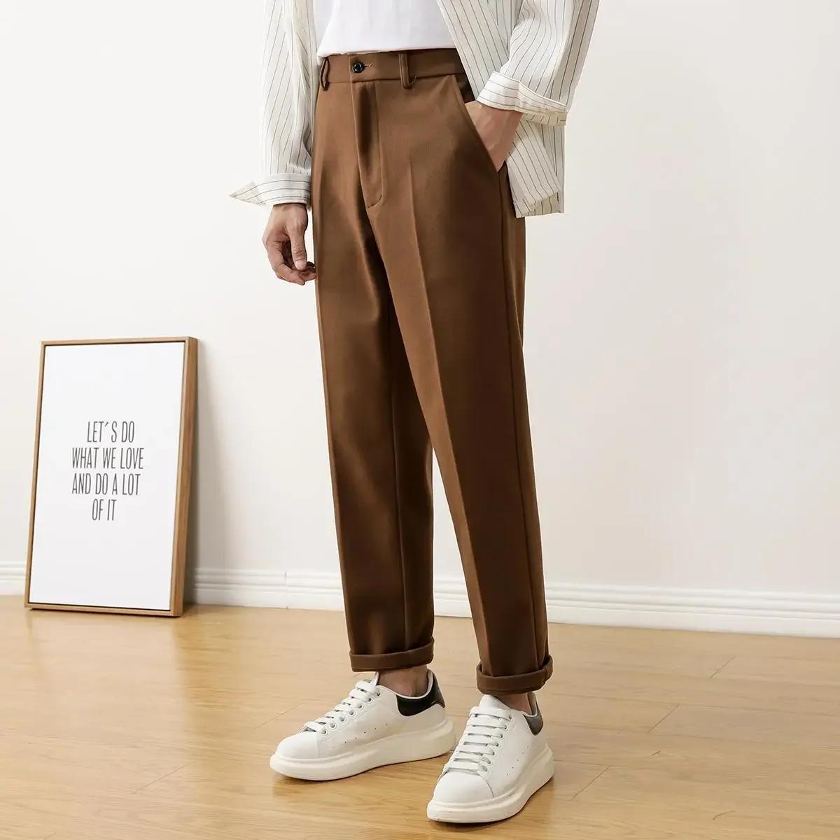 Pantalon kaki coupe cintrée pour hommes marron Tressed homme costumes pantalons pas cher été 2025 nouveau dans la robe